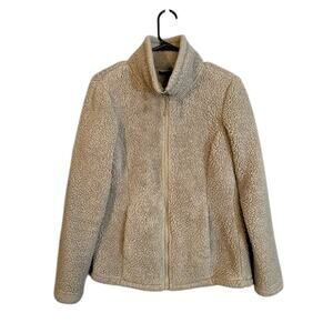 32 Degrees Heat Beige Fuzzy High Neck Full Zip Jacket Women Sz XS